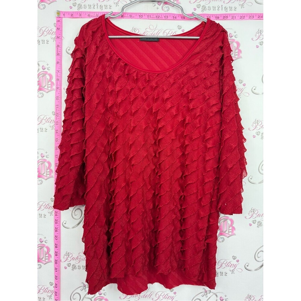 American City Wear shirt blouse Red Ruffle-Detail Knit Top